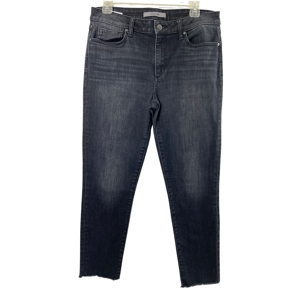 Joes Jeans Women 30 Mid Rise Skinny Raw‎ Hem Faded Black Denim Pants Ankle